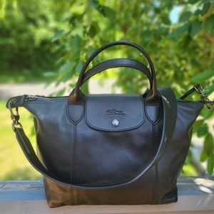 🌺LONGCHAMP🌺 Women's Le Pliage Top Handle Hand Black Leather Tote